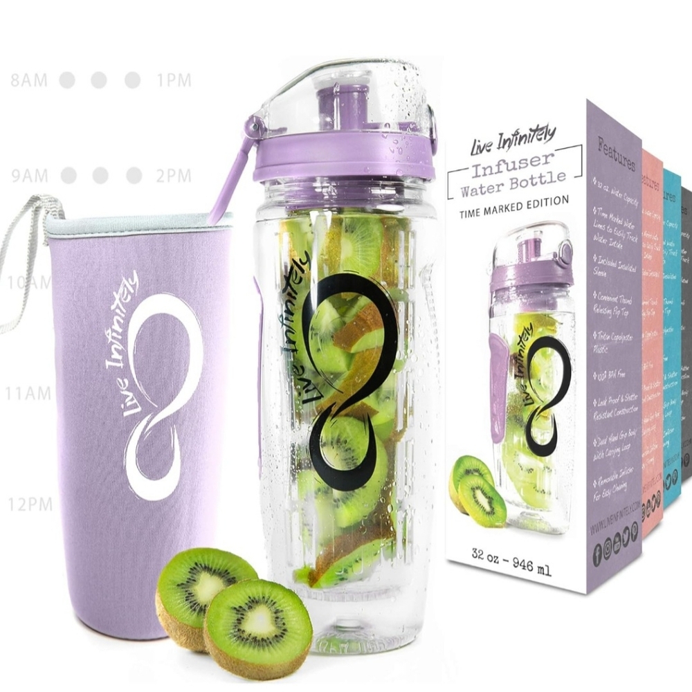 Live Infinitely 32oz Infuser Water Bottle With Sleeve/Bundle - Both - Picture 3 of 13